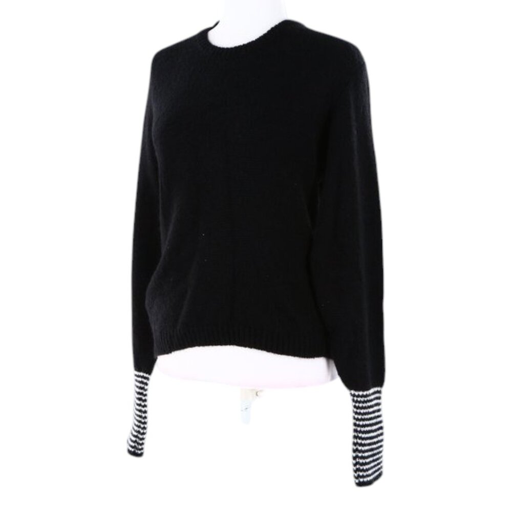 AKEP Black & White Striped Sleeves Blend Wool Women’s Sweater Retail $145 - NWT